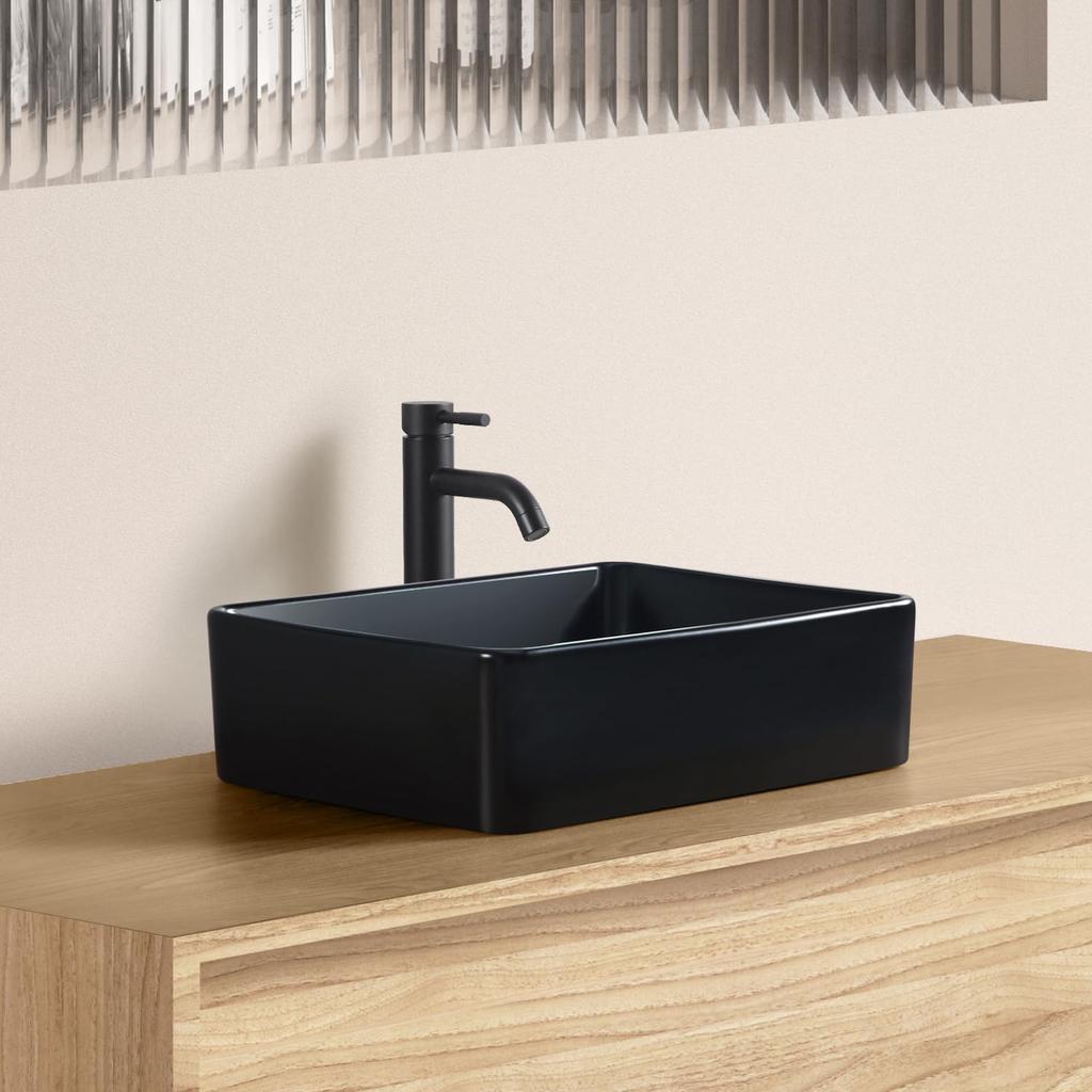 Mit exklusivem Abfluss von JOMOWN Handwaschbecken Freistehendes Handwaschbecken Keramik-Handwaschbecken [Wird im Set geliefert] Waschbecken, Schwarz, Schüssel, Stilvoll, Klein, Waschbecken,