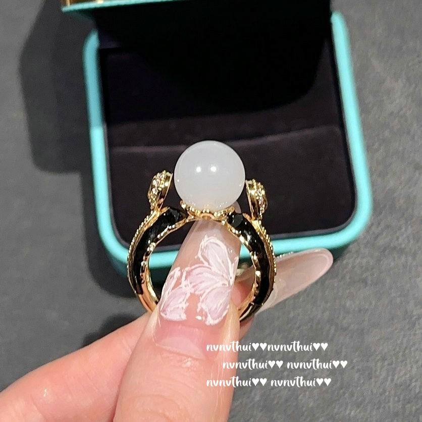 Lychee Frozen White Chalcedony Honeycomb Gemstone Ring Vintage Plated 18K Gold, Iris Purple Large Carat Zircon Ring