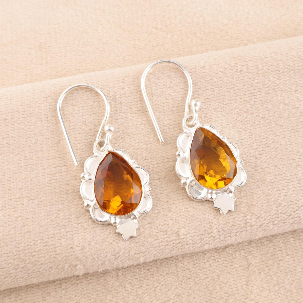 Citrine Gemstone Jewelry, 925 Solid Sterling Silver Earrings, Charming Citrine Silver Jewelry, Handmade Earrings For Wedding Gift