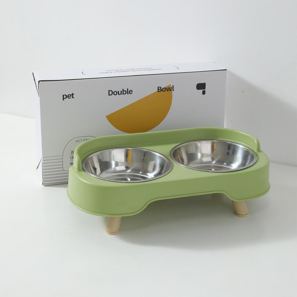

Pet Food And Water Bowl Set With Stainless Steel Bowls For Cats Grass Green