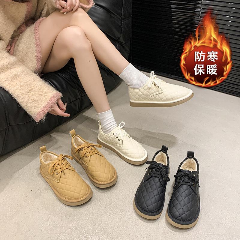 Soft-soled thickened warm bread shoes women's autumn and winter 2025 new velvet lace-up cotton shoes casual versatile snow boots