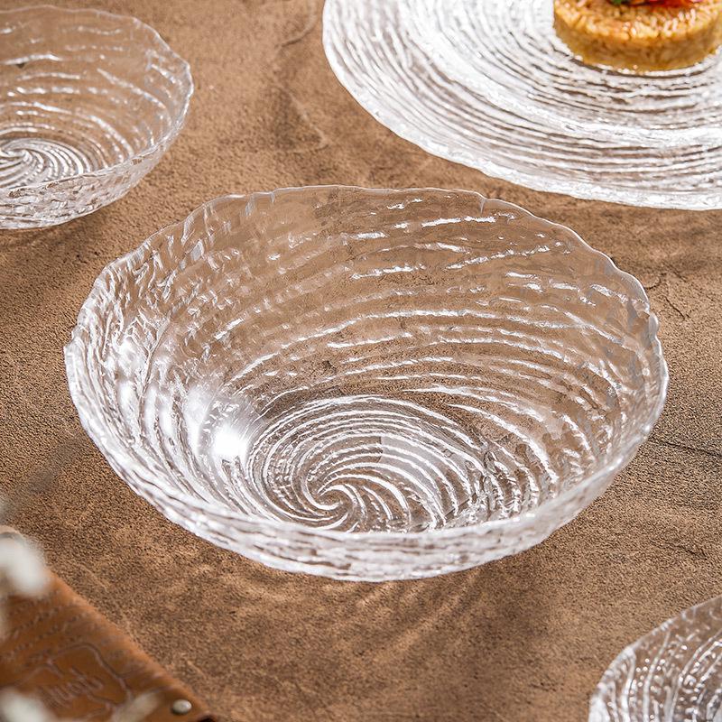 Canghai Glass Bowl & Plate Set: Minimalist, High-End Dessert, Salad, Fruit Bowls & Shallow Plates.