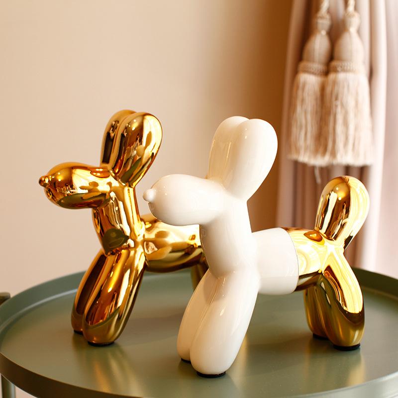Ceramic Cute Balloon Dog Statue, Animal Sculpture, Home Decoration, Saving Pot for Indoor Office Decor, Gold Standing Craft