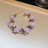 Pre-Owned Floral Geometric Rhinestone Jewelry Set with Clavicle Necklace & Earrings In Turquoise and Pearl Tones