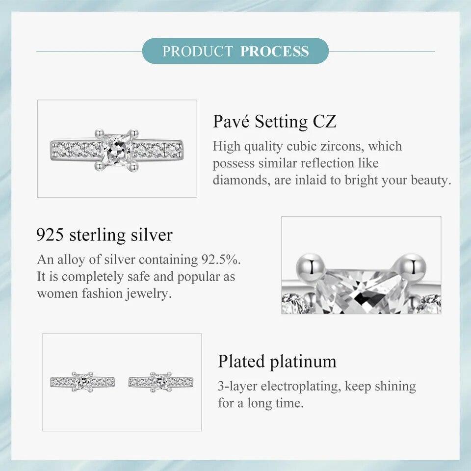 BAMOER 925 Sterling Silver Delicate Mini Line Stud Earrings Sparkling Zircon Earrings for Women Engagement Party Jewelry