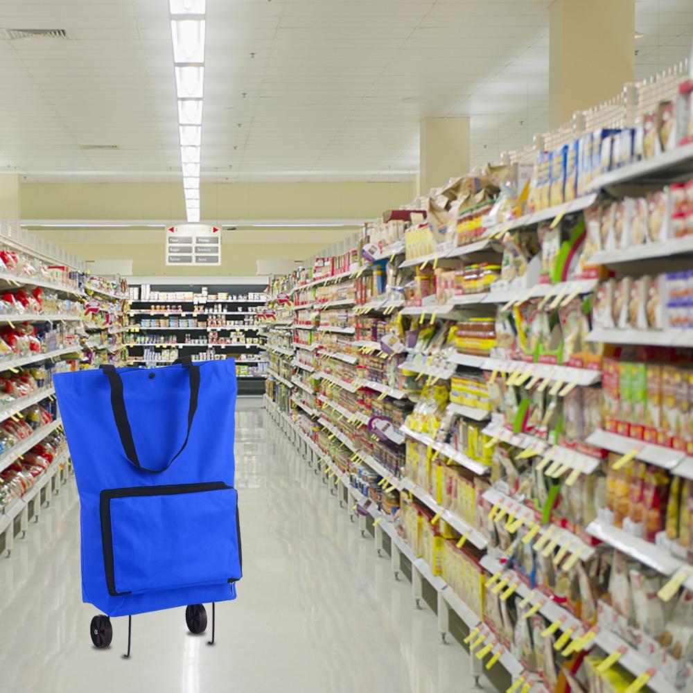 Foldable Shopping Trolley Bag with Wheels Collapsible Shopping Cart Reusable Foldable Grocery Bags Travel Bag Green
