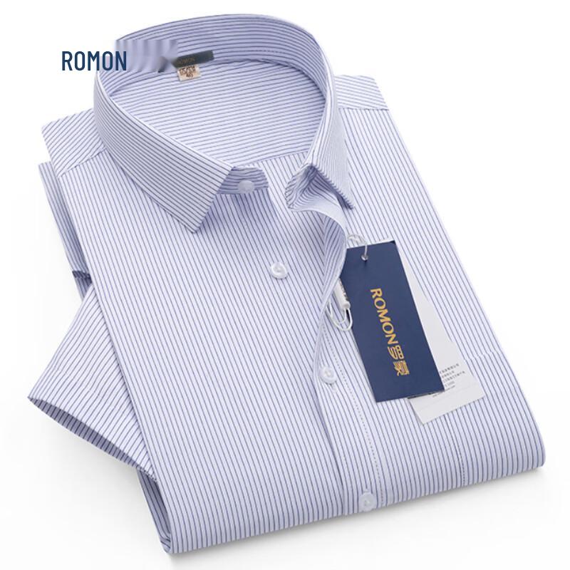 Romon Men s Lightweight Striped Short-Sleeve Business Shirt 40