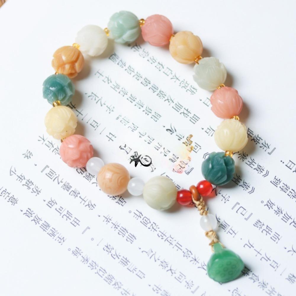 Schritt für Schritt Lotus Weiß Jade Bodhi Wurzel Duobao Armband Damen Wenwan Buddha Perle Zubehör