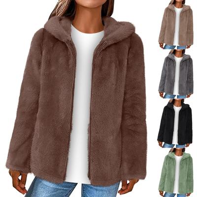 Einfarbiger doppelseitiger lockerer warmer Pullover aus Korallensamt mit Kapuze für Damen