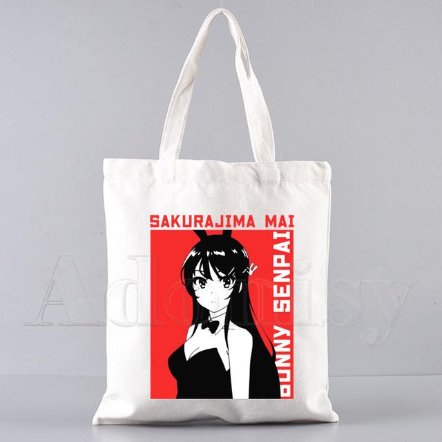 Bunny Girl Senpai Sakurajima Mai Shopper Bags Shopping Bag Tote Bag Skulderveske Lerretsvesker College Håndveske med stor kapasitet