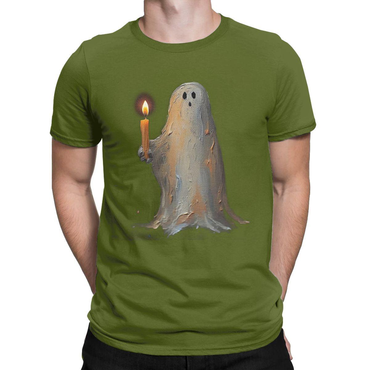 

Ghost Holding A Cancle Halloween T Shirt for Men 100% Cotton Casual Round Neck Tee Shirt Short Sleeve Clothing Graphic Printed 4XL