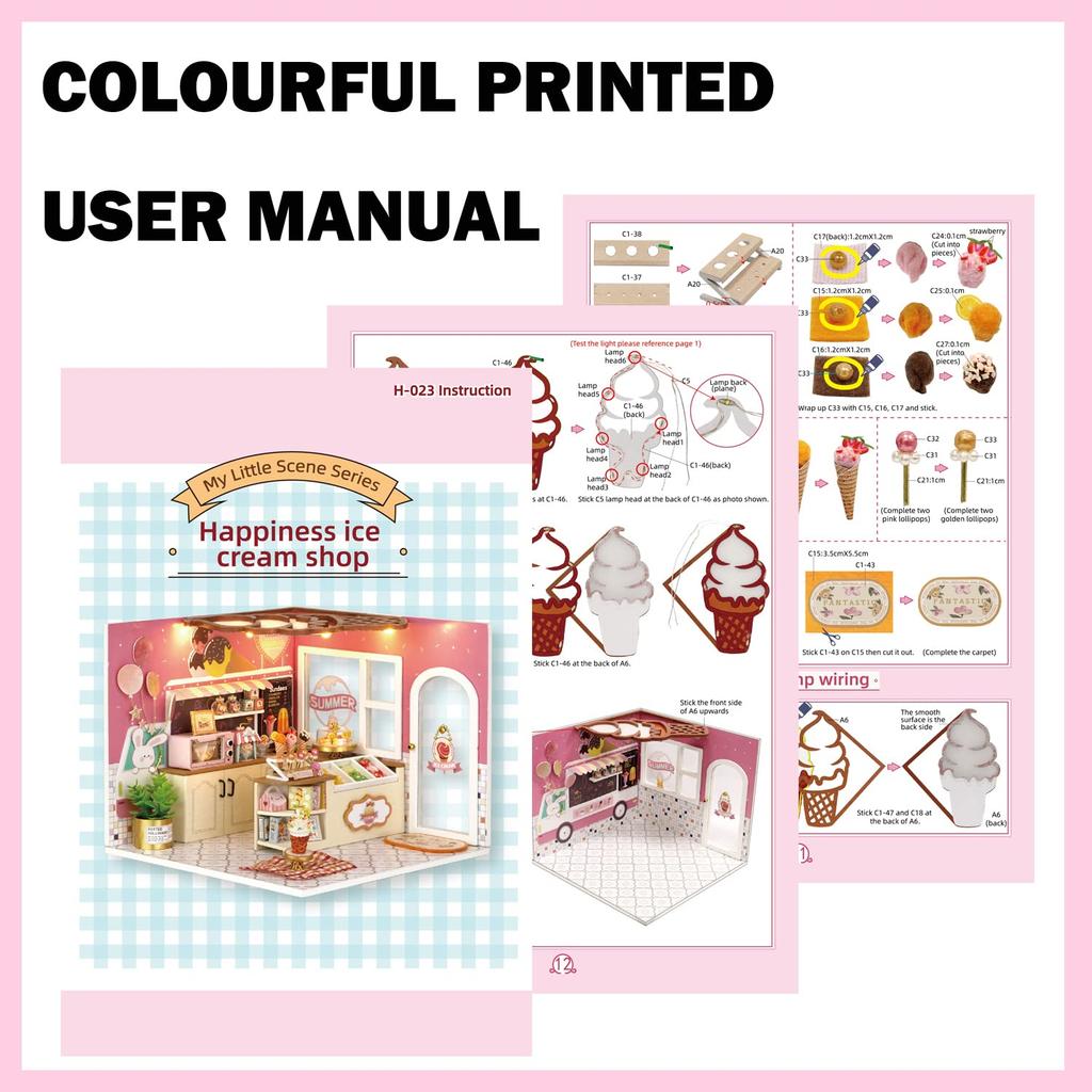 CUTEROOM Dollhouse Kit, Miniature Handmade Set, Beginner's DIY Wooden Dollhouse Toy with Dustproof Cover and LED Light (H023)