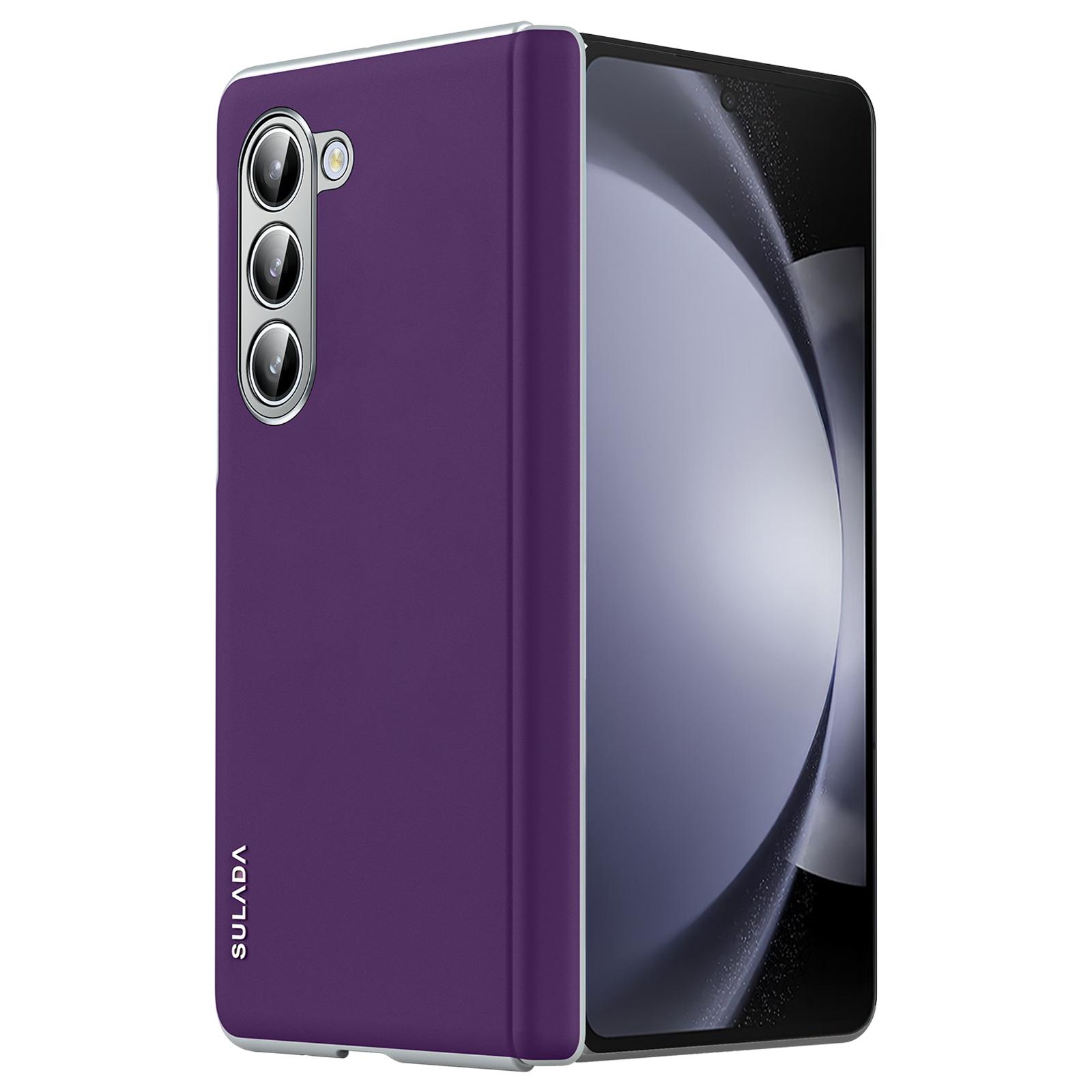 

For Samsung Galaxy Z Fold5 5G Magnetic Case Hinge Protection Leather+PC Phone Cover Purple