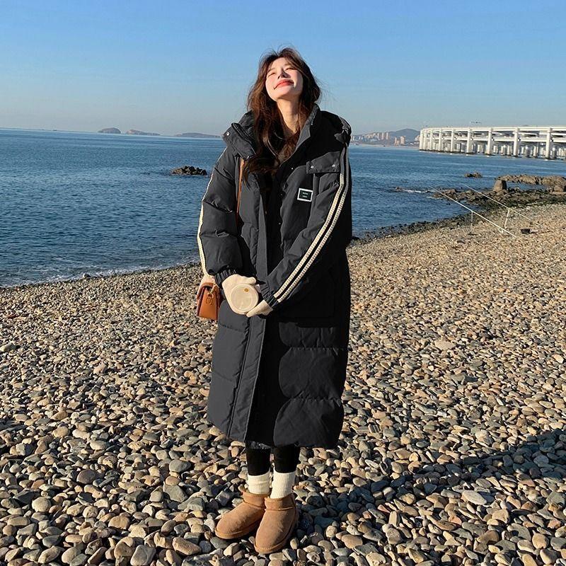 New Style Down Cotton Coat Women's Long Winter Loose Korean Style College Style Thickened Coat Knee-high Cotton Jacket
