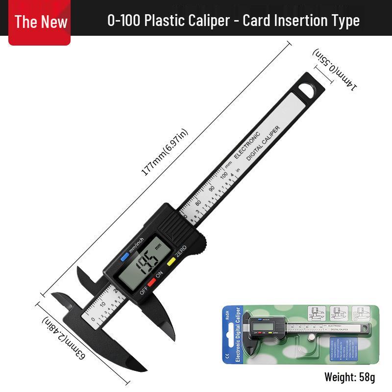Digital Vernier Caliper: 0-100mm, Dual Button, Plastic, Measures Inside/Outside Diameters