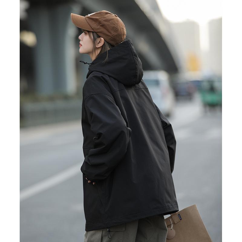 Work Jacket Women's Spring and Autumn New Mountain Style Outdoor Hong Kong Style Ins Couple Style Jacket Men's Hooded Jacket