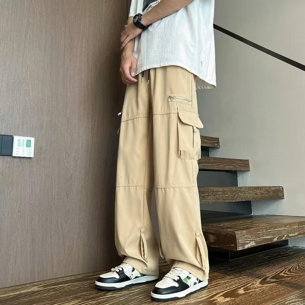 Multi-pocket Work Pants for Men In Autumn Japanese Trendy Straight Loose Casual Pants Niche Zipper Floor Trousers