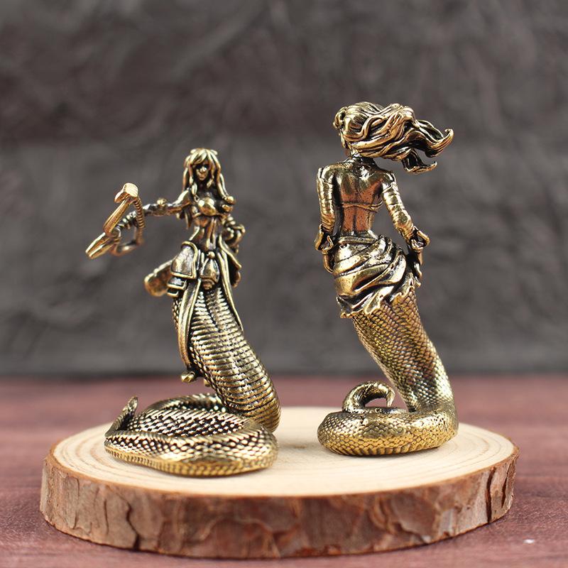 Greek Brass Ancient Statue Medusa Mythology Figure Snake Woman Sculpture Decoration Cobra Figurine Home Office Desktop Ornaments