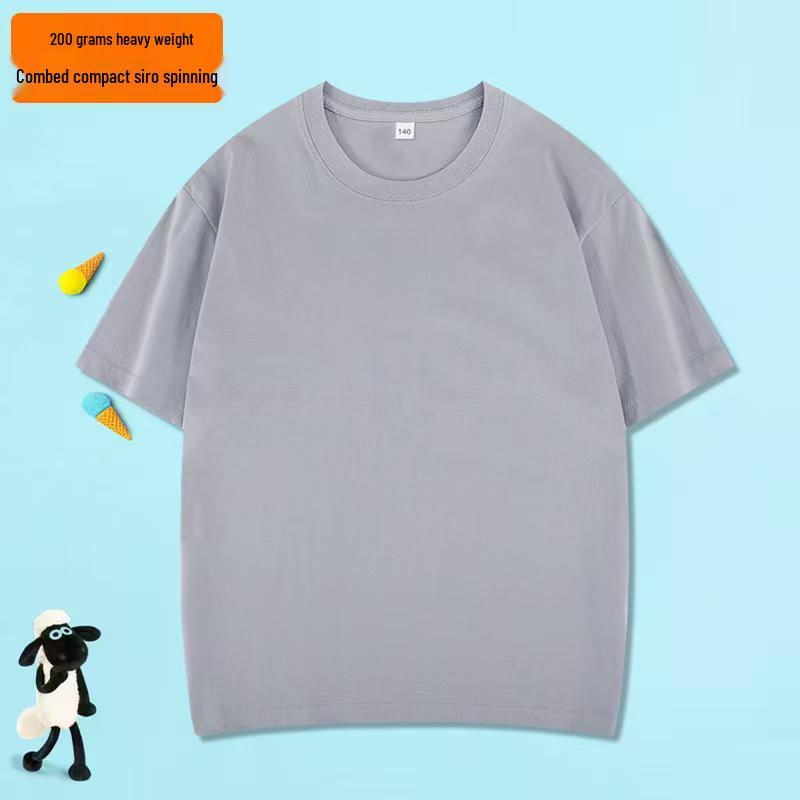 200g Pure Cotton Children's Short Sleeve Round Neck T-shirt – Parent-Child Casual Campus Style, Boys' Plain Color School Uniform Top