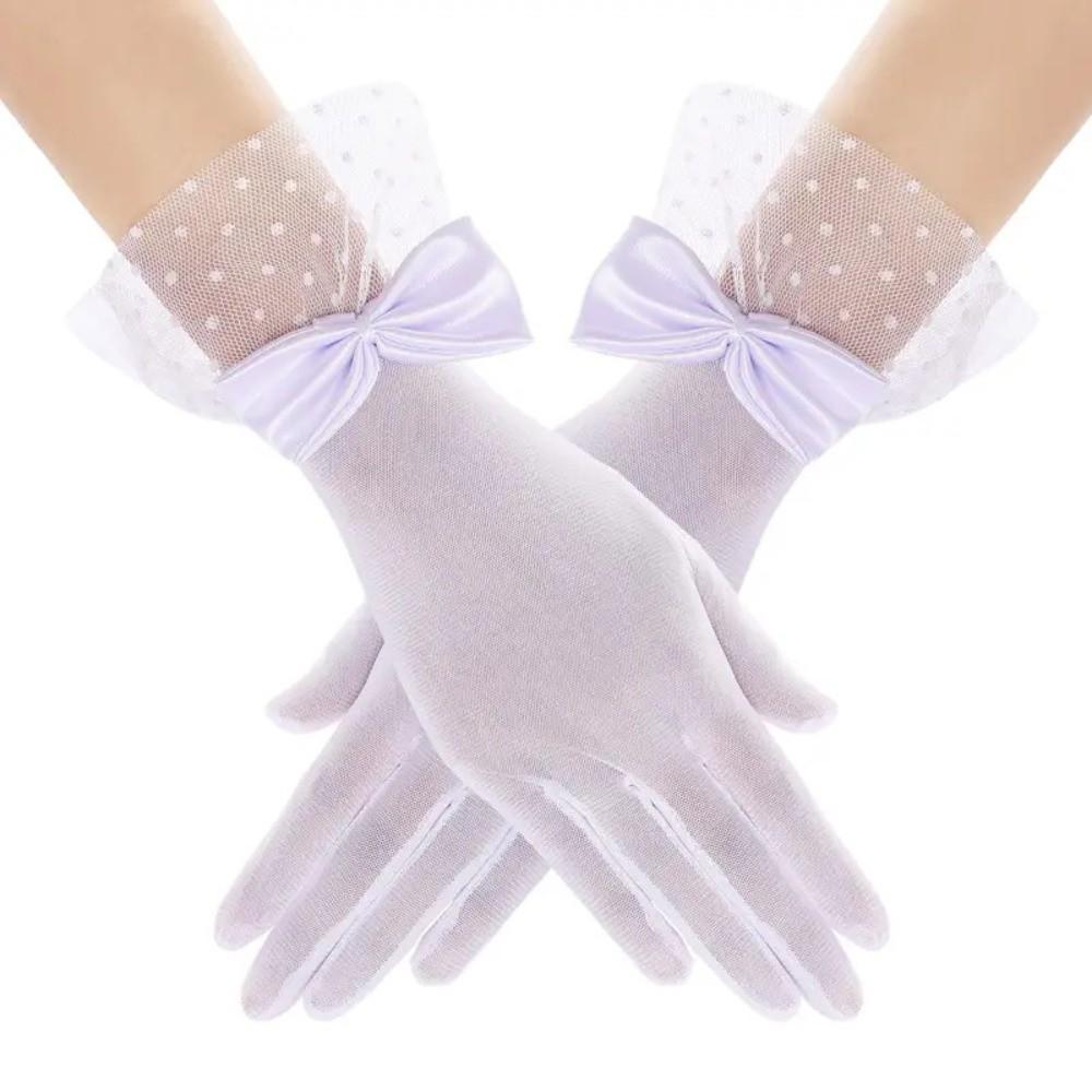 Lace Dinner Gloves Bow Wedding Dress Gloves Elegant Lace Gloves Party