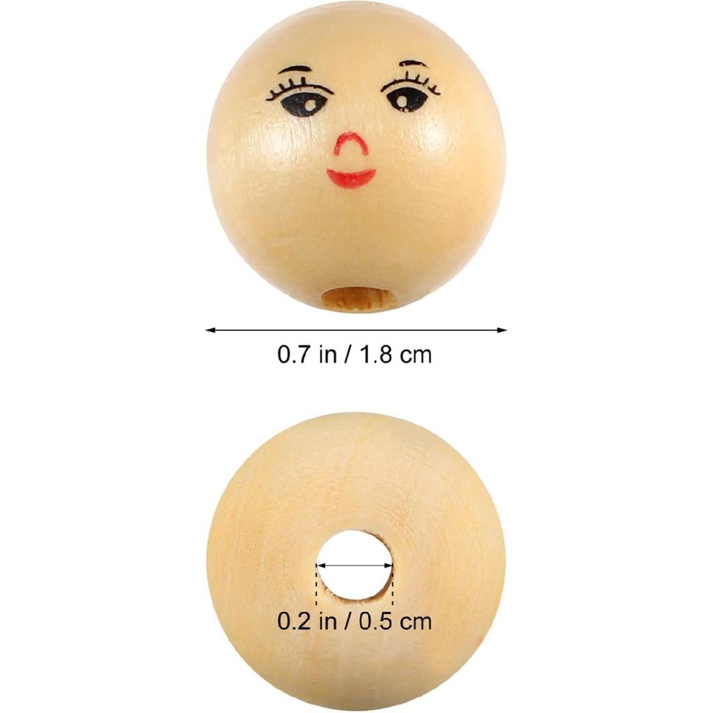 Smiling Face Wooden Beads 50Pcs 1.8CM Natural Wood Beads Wood Spacer Beads Loose Beads with Hole for DIY Craft Jewelry Making