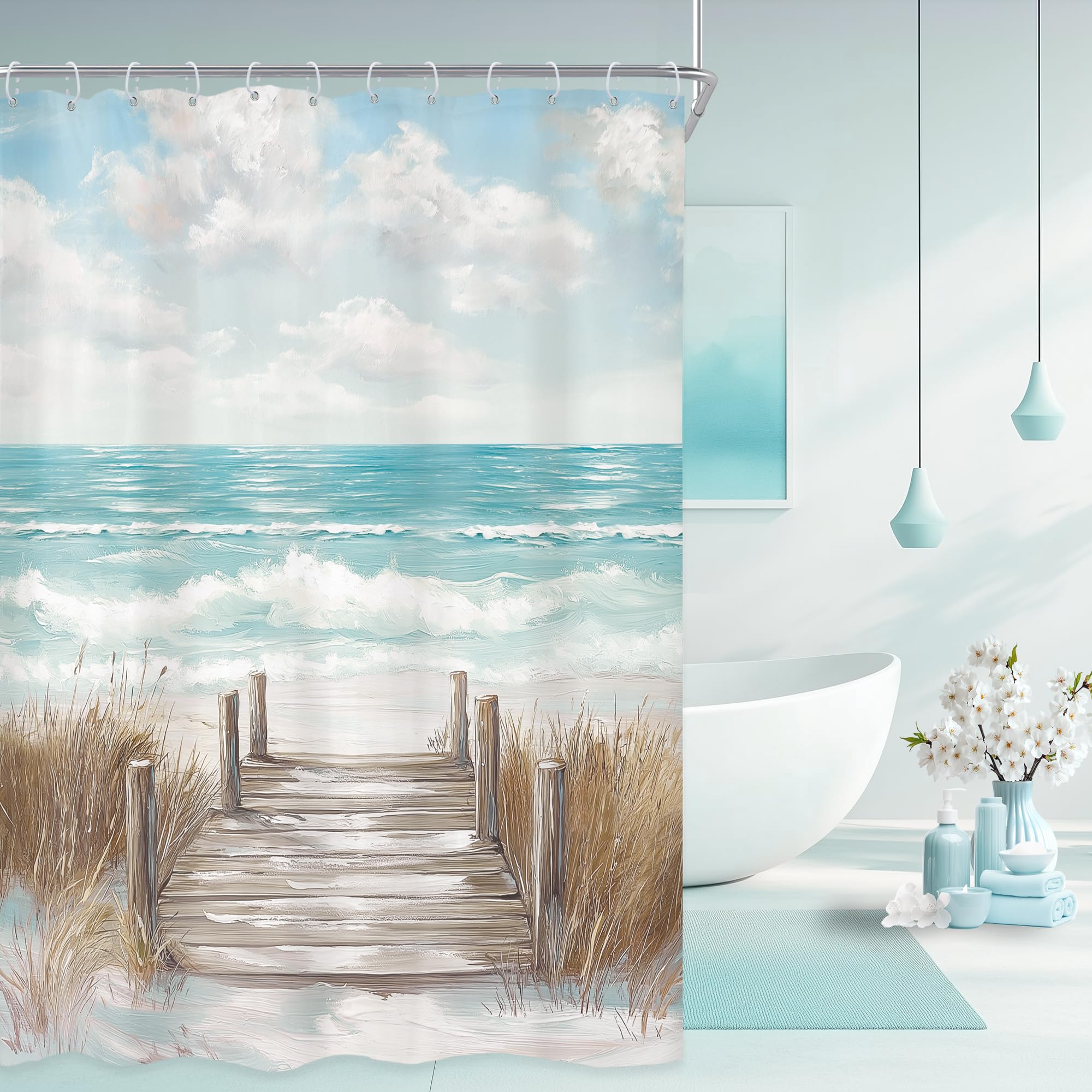 

Ocean Beach Shower Curtain Coastal Seaside Seashore Summer Tropical Sunset Nature Landscape Waterproof Bathroom Decor Gift W60H190(CM)-1 Pcs