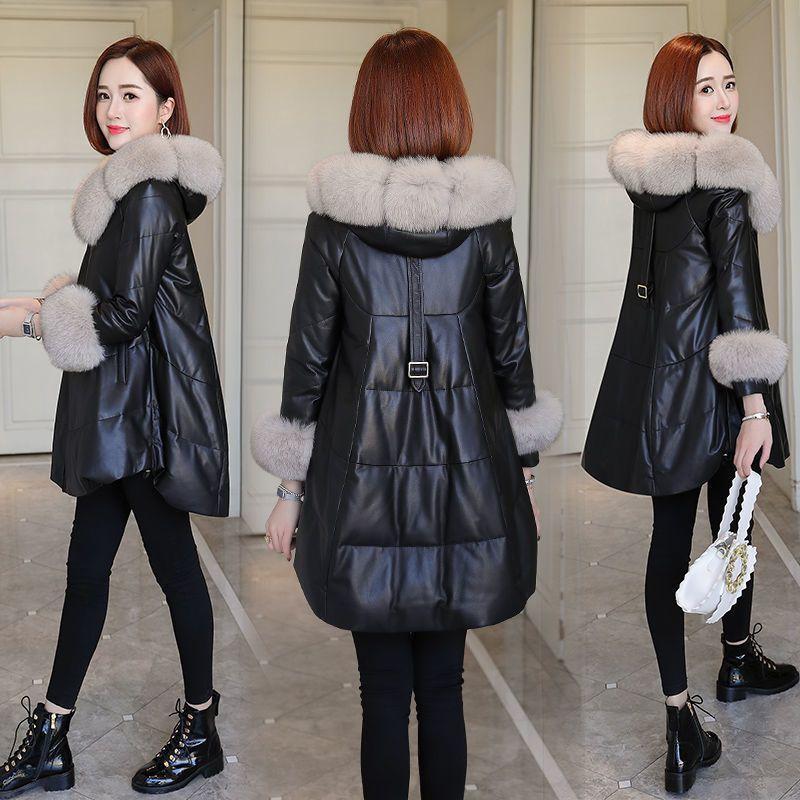 New Leather Down Cotton Clothes Women's Coat Medium and Long Imitation Sheepskin Clothes Women's Loose Thickened Fur