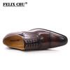 FELIX CHU Men's Brown Genuine Leather Oxfords Dress Shoes Lace-Up Business Wedding Suit Shoes Big Size 13 Size 47