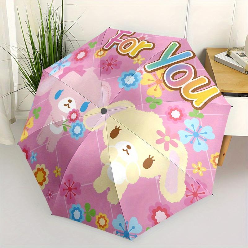 

Bunnies, Flowers Automatic Open/Close Umbrella-Cute Umbrella with Cute Design, Portable 3-Fold Compact Umbrella for Men & Women, Halloween C