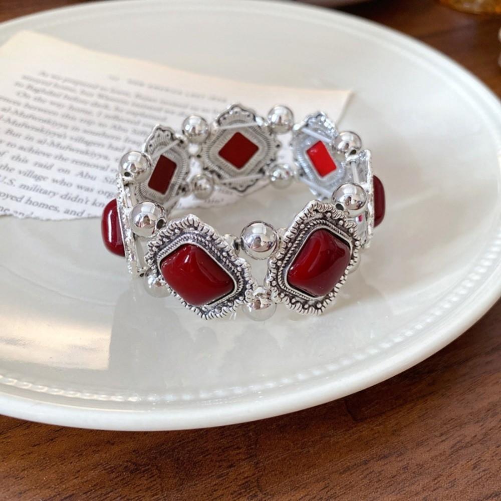 Vintage Bohemian Ethnic Acrylic Bangle Acrylic Retro Hand Ring Irregular Wide Bracelet  Women Girls красный
