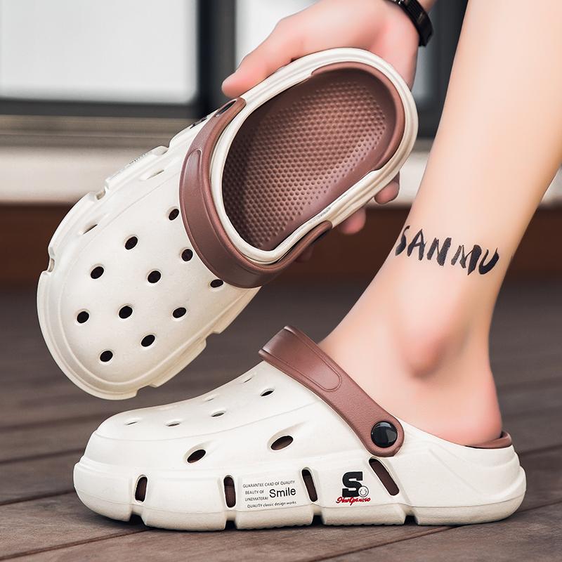 Fashion 2025 Summer Men's Sandals With Thick Sole Breathable Outer Wear Car Shoe Flat Heel Slip-On Beach Shoe Couple's Double Wear