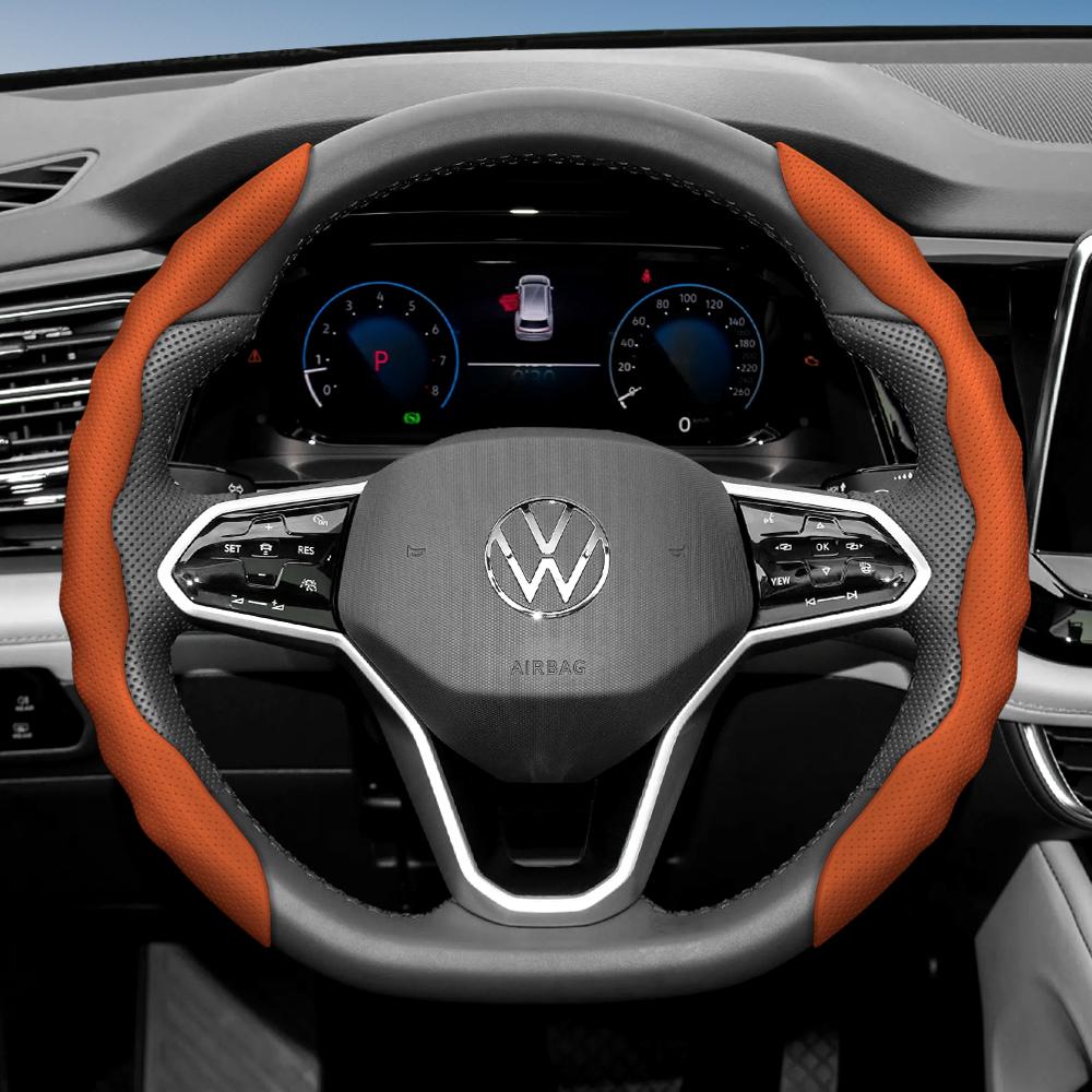 Suitable for Volkswagen Steering Wheel Cover, Wavy Sports Breathable Leather Segmented Anti-Slip Sweat-Absorbing Protective Cover Golf Passat Polo
