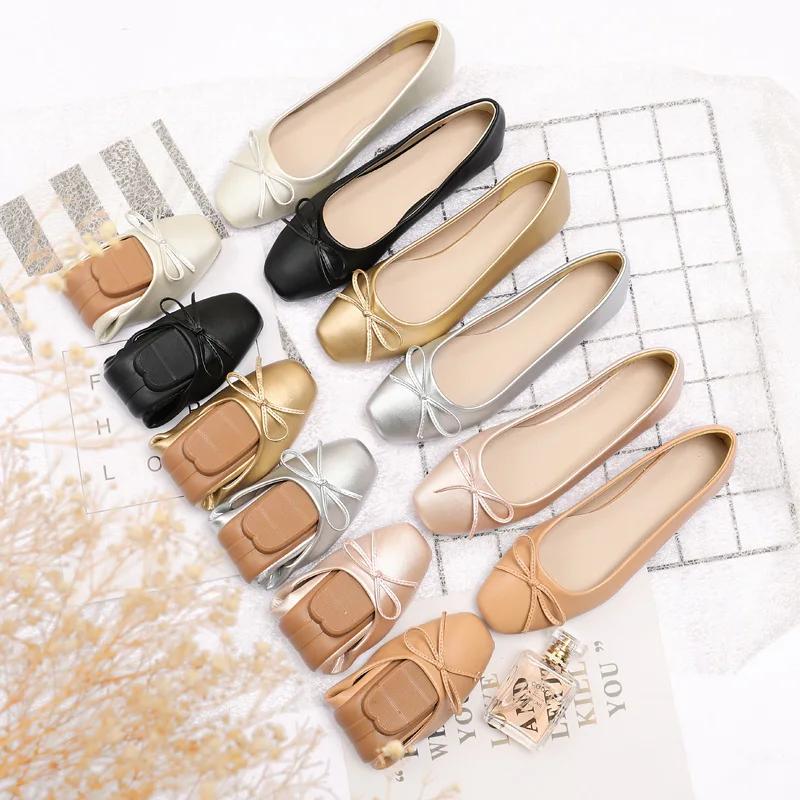 Módní ploché boty Dámské baleríny Kulatá špička Mašle Nazouvací Balerínky Ležérní mokasíny Dámské ležérní ploché boty 2025