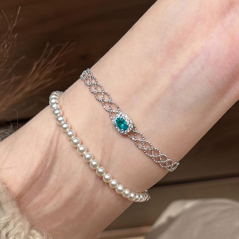 Blue square Sparkling Diamonds Fine Lace Strap Bracelet for Women Light Luxury high-quality Bracelet Party Gifts