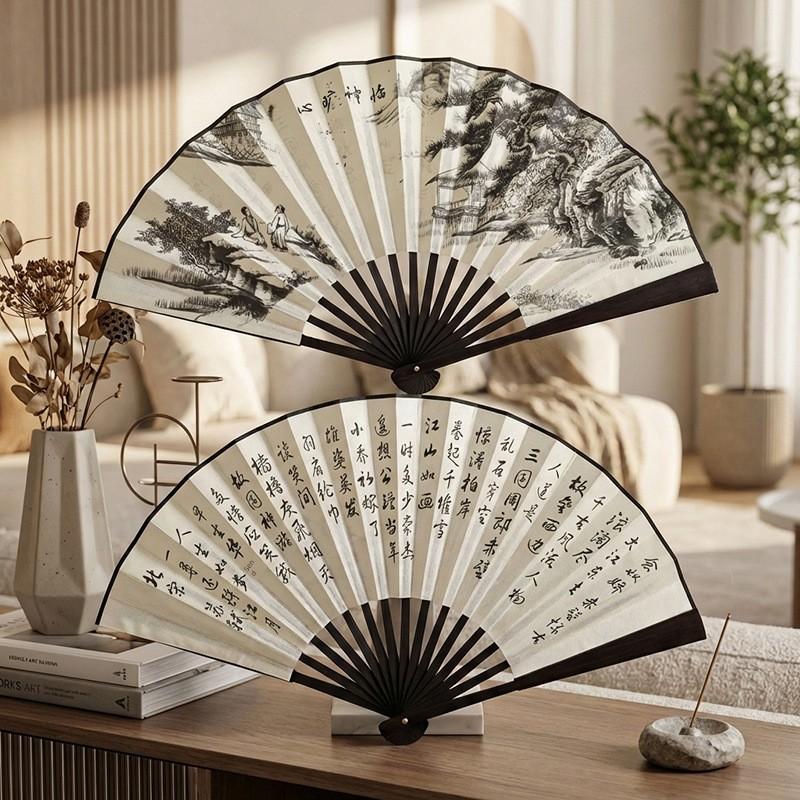 Folding Fan Chinese Style Summer 10inch Ancient Style Fan Men's Silk Cloth 2026 New Model Summer Bamboo Fan Hanfu Portable Fan