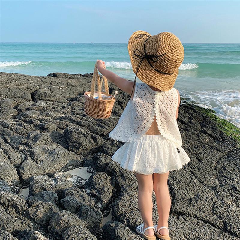 Girls Outfit Set Summer Clothing Sets Hollow Lace Suit Baby Casual Sleeveless T-shirt+Shorts Kids Clothes Sets Baby Clothes