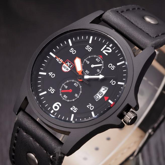 

Мужская кожа Band Часы Военный Спорт Аналог Кварц Дата Wrist Смотреть BK