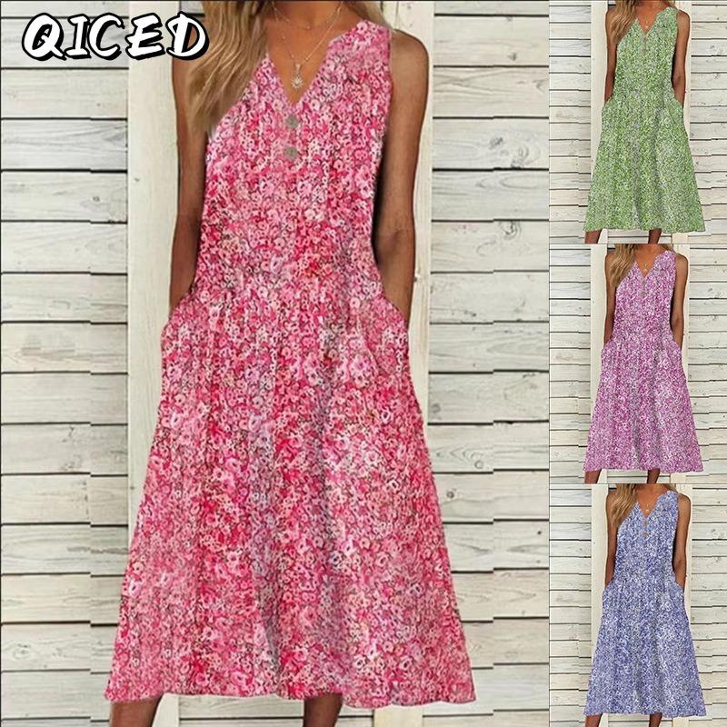 QICED Abiti Casual Senza Maniche con Scollo a V per Estate e Primavera
