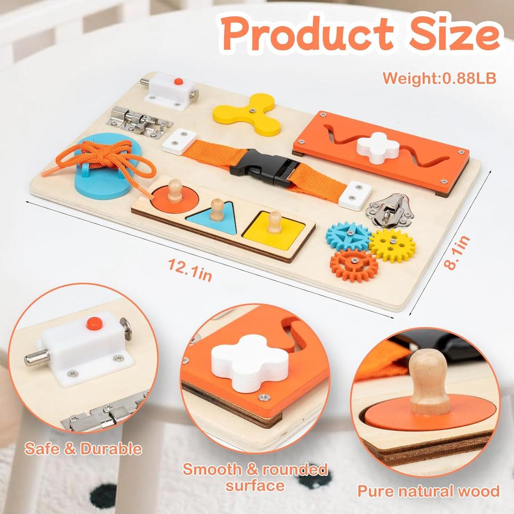 Montessori Busy Board Sensory Toys Wooden Educational Activity Board for Preschool Learning, Travel Toys Gift for Boys Girls