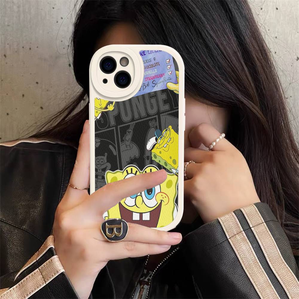 

Мультяшный Милый S-Губка Боб Аниме Чехол для Телефона Для IPhone 16 15 14 13 12 11 Pro Max Plus Ударопрочный Кожаный Чехол iPhone 14 plus