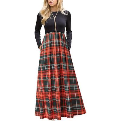 Printed Fashionable Personalized Checkered Dress Women Long Casual Dresses
