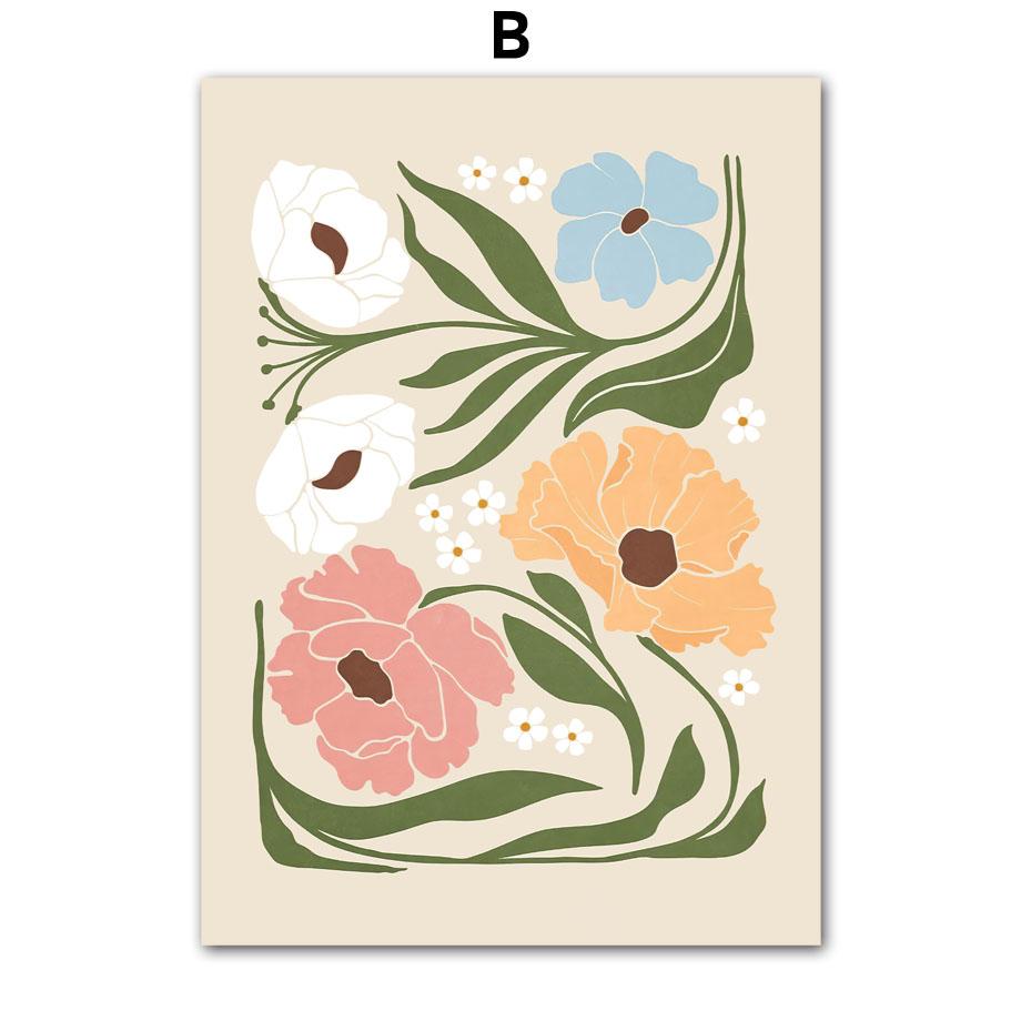 Abstrakter Blumenmarkt Pfingstrose Gänseblümchen Blätter Wandkunst Leinwand Malerei Vintage Poster und Drucke Bild für Wohnzimmer Heimdekor