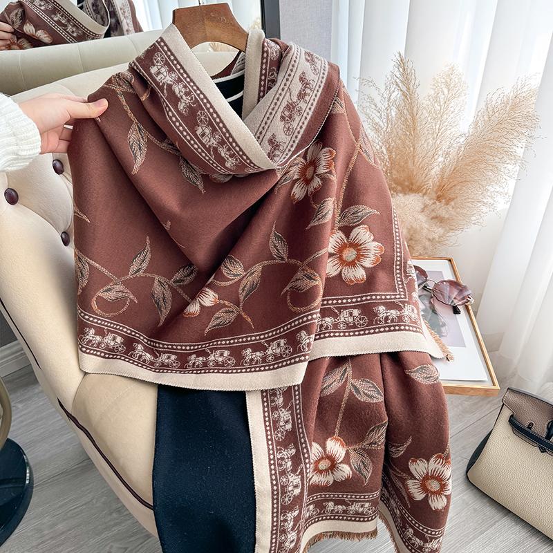 New Women Two-Sided Print Scarf Imitation Cashmere Soft Warm Pashmina Shawl Winter Coldproof Windproof Blanket Scarf