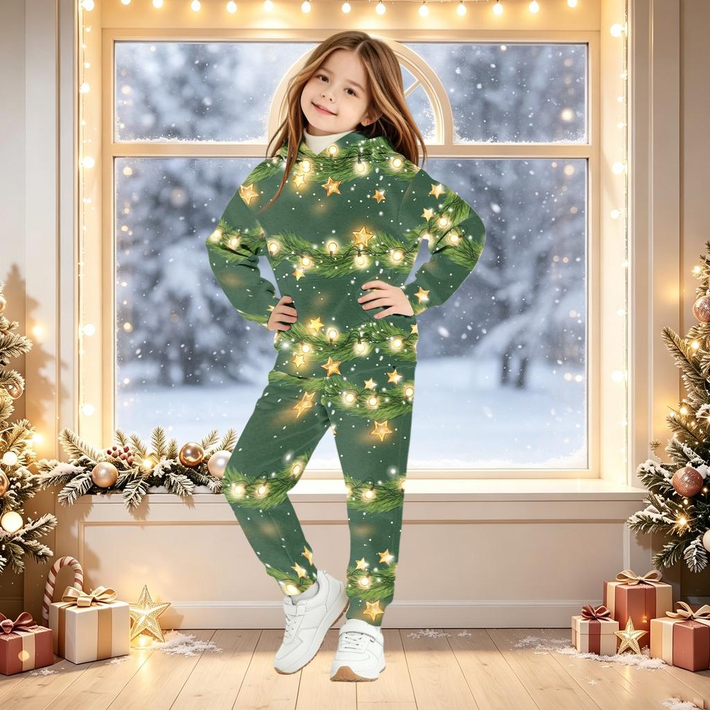 Weihnachts-Print Kapuzenpullover-Set für Jungen und Mädchen