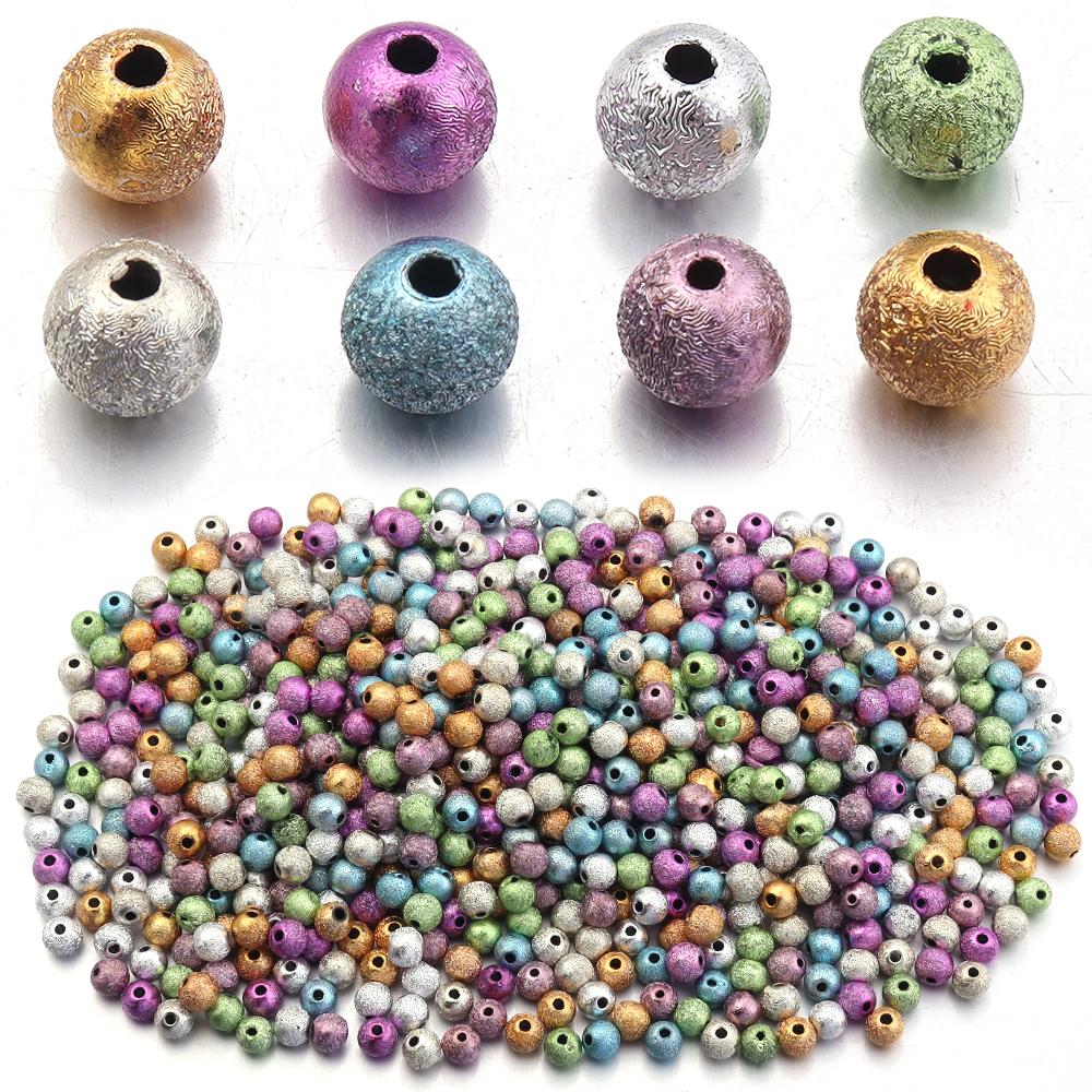 100pcs/lot Plating Wrinkle Acrylic Beads Colorful Round Loose Beads For Jewelry Making DIY Necklace Bracelet Accessories