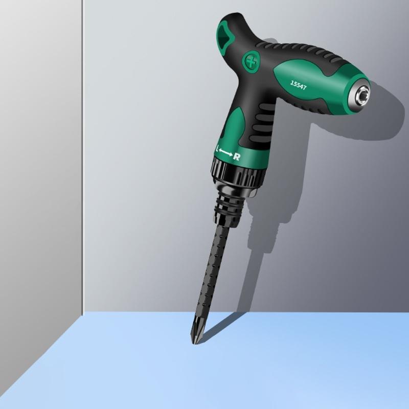 Ratschenschraubendreher T-Typ Rutschfester Stahl Multifunktionales Reparaturwerkzeug Doppelzweck-Batchkopf Teleskop-Handwerkzeug