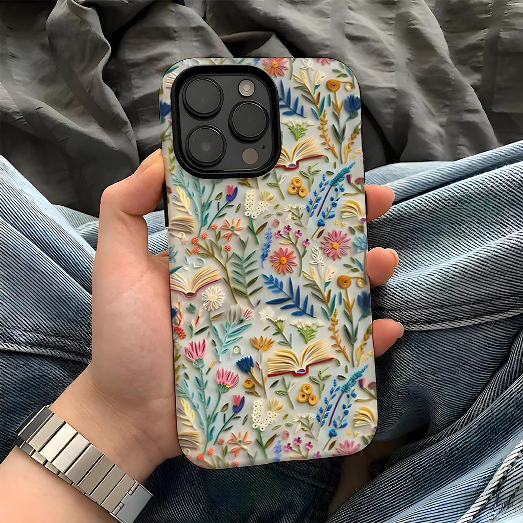 For iPhone 16 Pro Max Case Double Layer TPU + PC Heat Transfer Floral Design Glossy Phone Cover