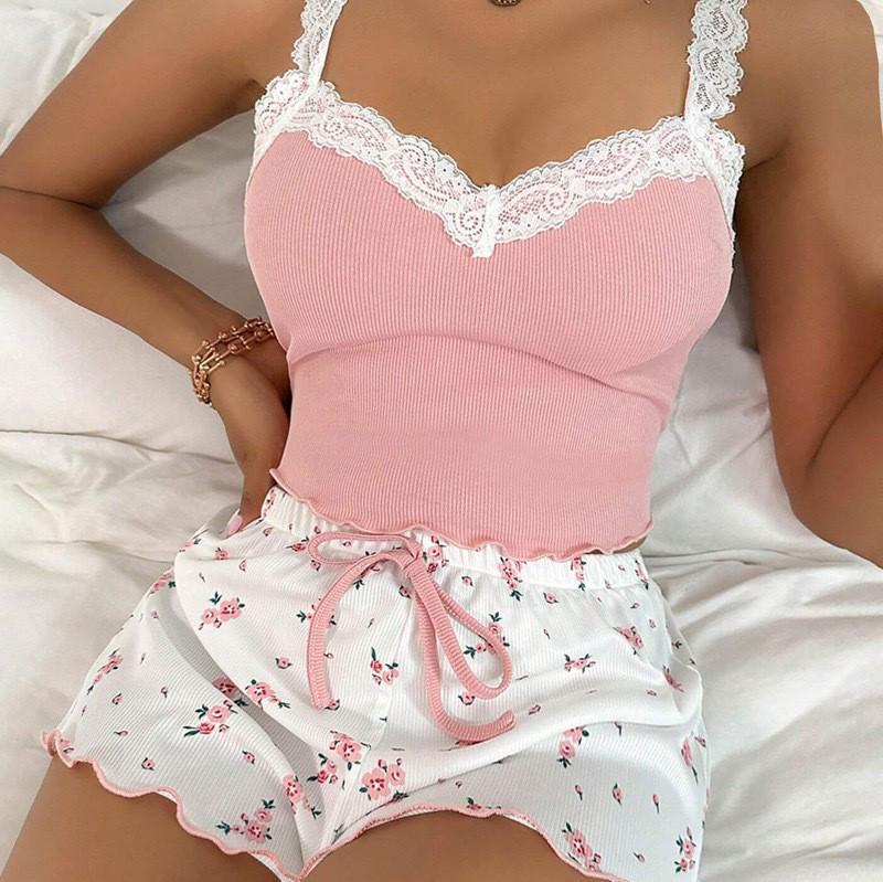 Cross-border Lace Camisole & Shorts Set - Comfortable Elastic Casual Wear for Women