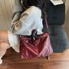 Women's Fashion Y2K Hot Girl Motorcycle Bag Vintage Solid Color Large Capacity Rivet Decor Shoulder Crossbody Bag CLE