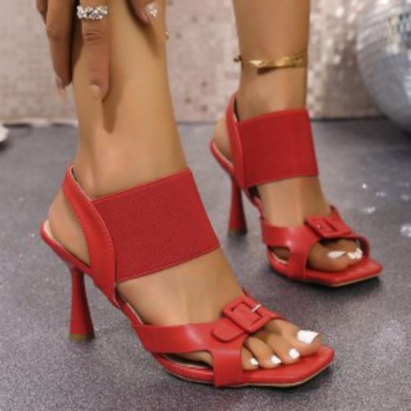 Korean Style Square-toe Versatile Sexy Sandals for Women, Summer Fashion, Elegant and Knitted Roman Style Open-toe High Heels